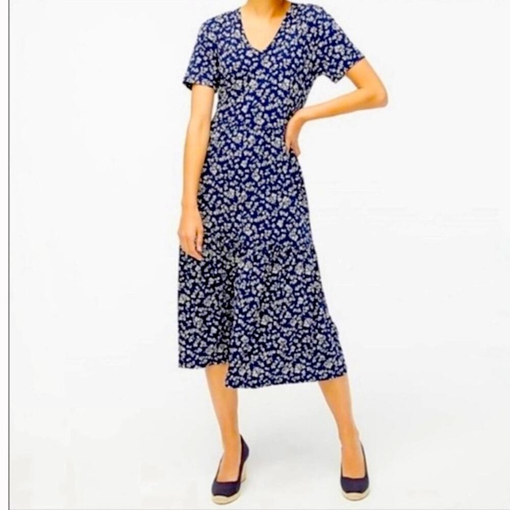 J Crew Dress Woman’s Dark Floral Tiered Feminine Cotton Knit XXS